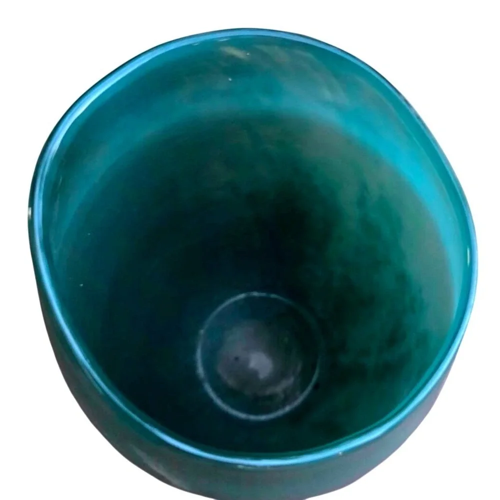 West Elm Iridescent Luster Curve Glass Vase Teal Blue Metallic Decorative Vessel